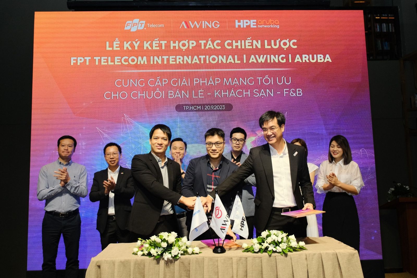 Lễ ký kết hợp tác chiến lược FTI x AWING x ARUBA được tổ chức bởi HM Creative & Media