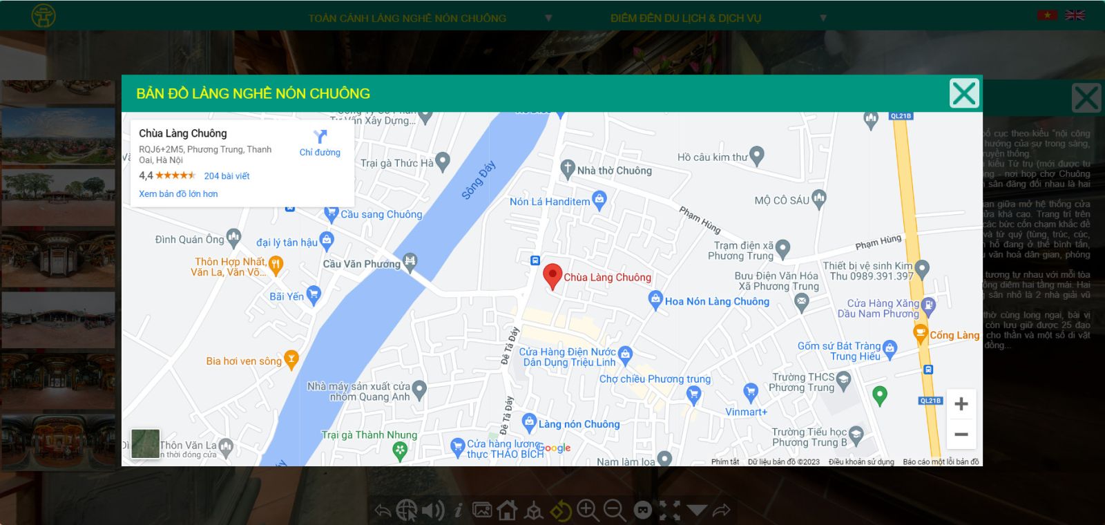 Tích hợp vị trí trên google map giúp du khách dễ dàng hình dung vị trí khu làng nghề.